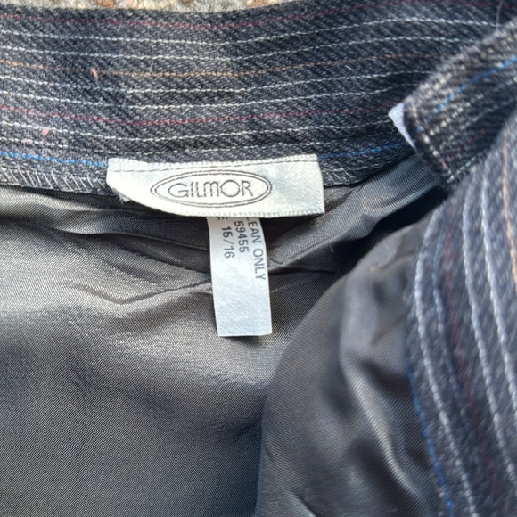 Vintage Gilmor Pinstripe Skirt Suit Set Gray 16 - Picture 4 of 15